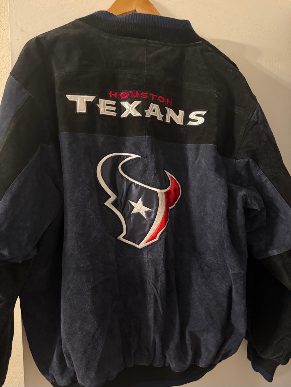 NFL Houston Texans Navy, Black & Red Suede Varsity Jacket